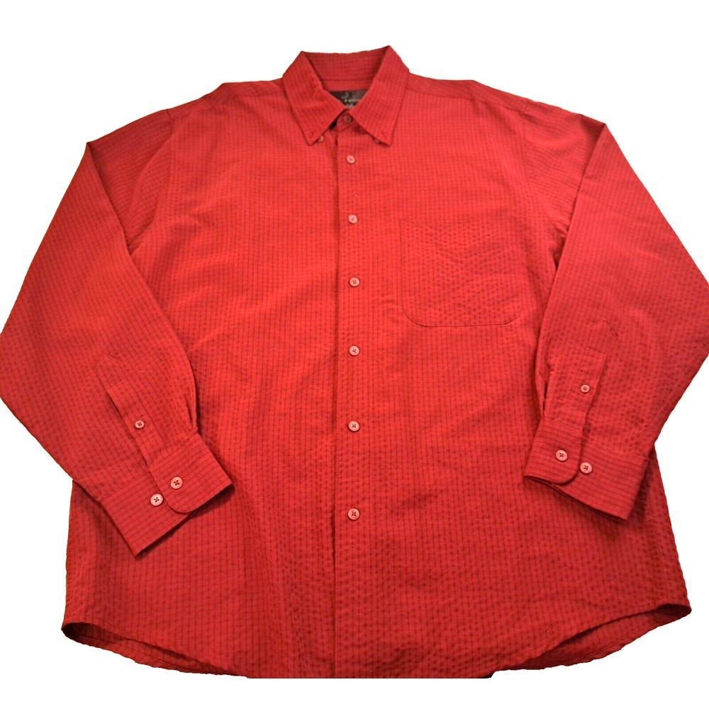 J.Ferrar JF Men's L Long Sleeve Button Down Shirt Burgundy /Deep Red Checked‎